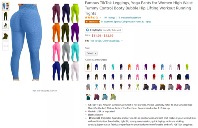 通过TikTok在亚马逊上大卖的紧身裤